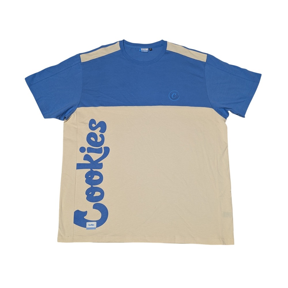 Cookies T-Shirt Mens 4XL Blue Tan Color Block Graphic Logo Streetwear Tee